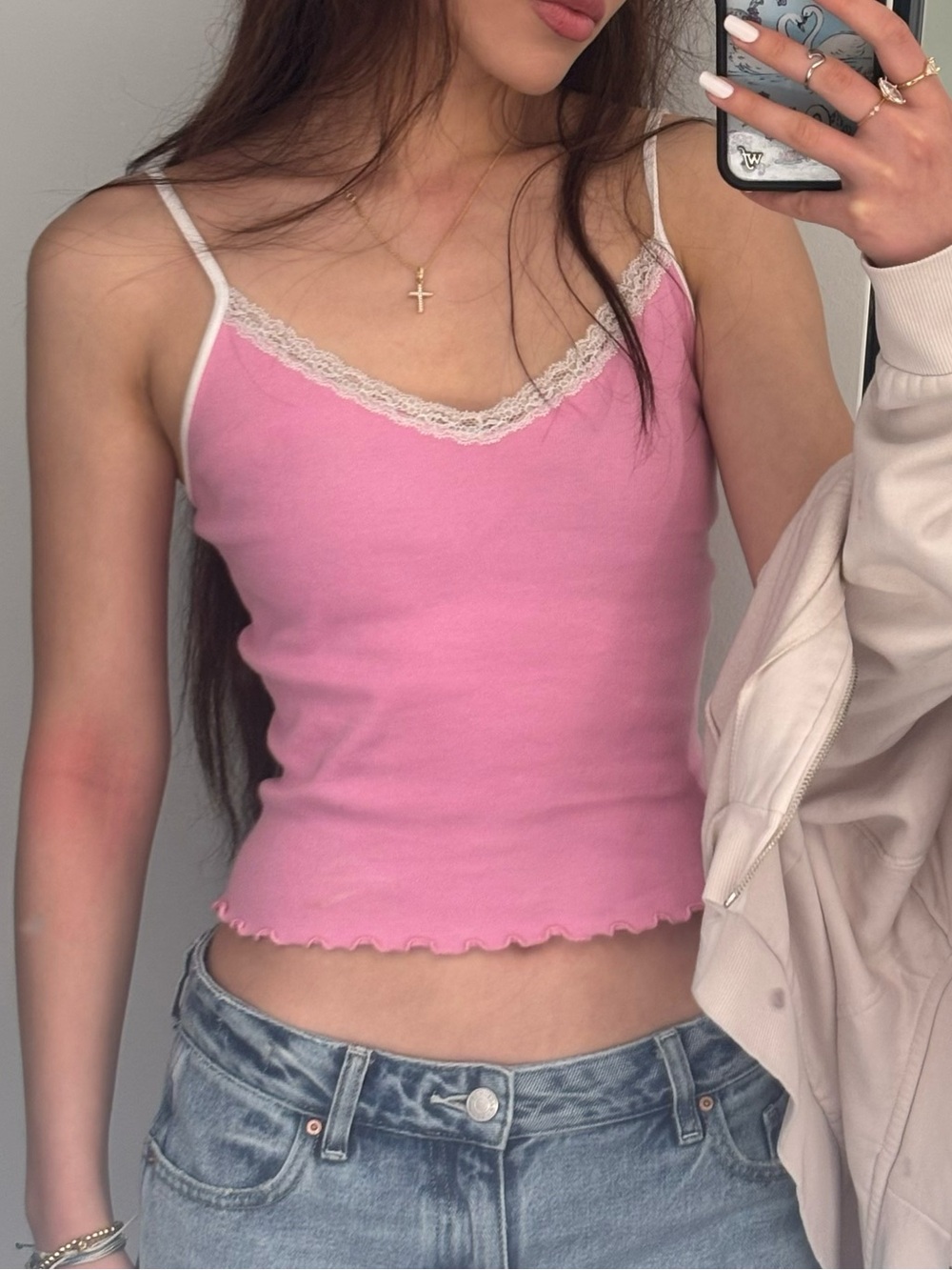 Brandy Melville pink lace cami top
